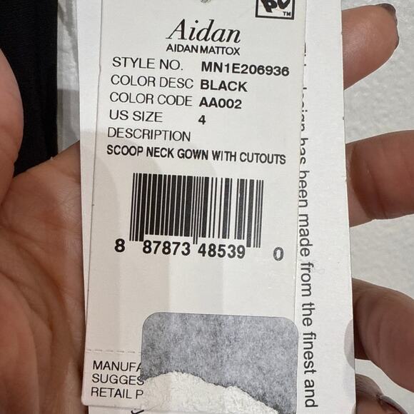 Aidan Mattox Black Cut-Out Scoop Neck Maxi Evening Gown Sz 4 NWT - Picture 7 of 13